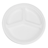 10'' Compostable Bagasse Round Plates - 3 Compartments - 500 ct